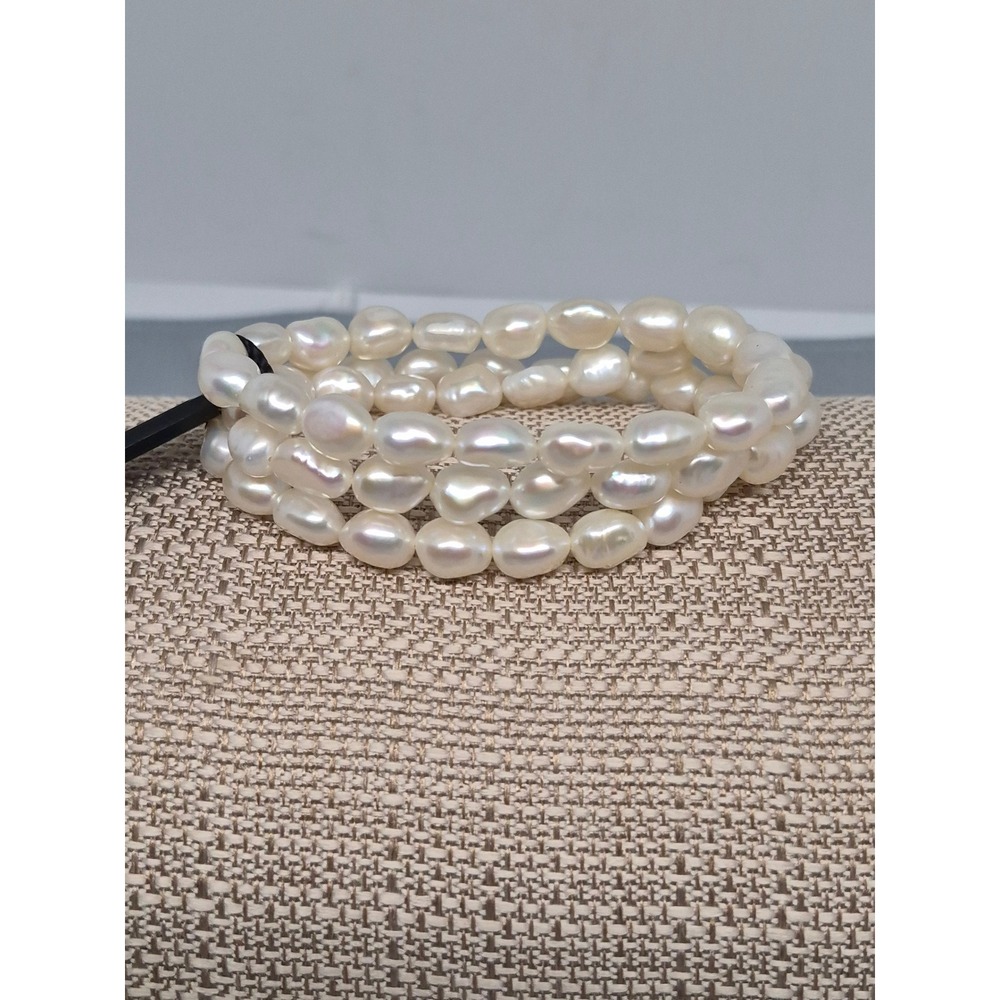 Freshwater‎ Pearl Bracelet Triple Strand Stretch White Baroque Cultured Jewelry